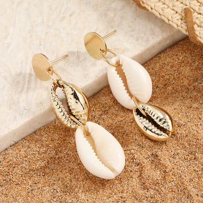 Bohemian Ins Style Seaside Holiday Golden Shell Stud Earrings