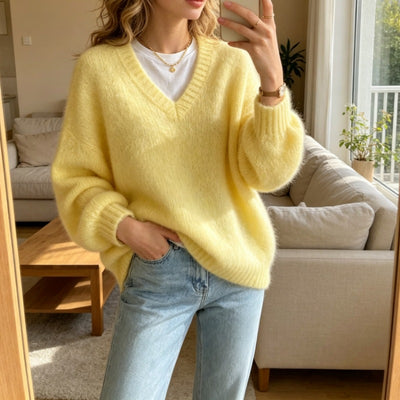 Pull en maille col V ample et décontracté