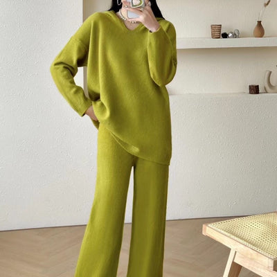Ensemble deux pièces uni ample haut à manches longues et pantalon large