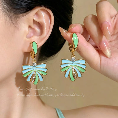 Cross-border European And American Oil-drip Firework Zircon Earrings, Light Luxury Spring-summer High-end Ear Cuffs, Fresh Mint Green Versatile Earrings