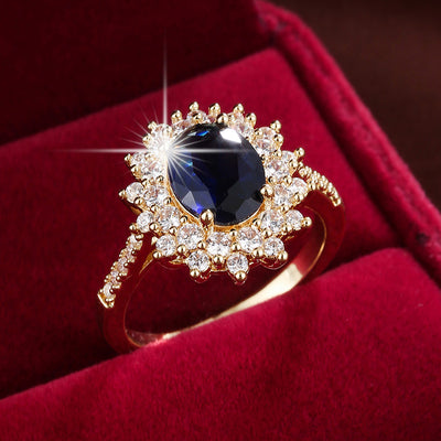 Cross-Border European And American Hot-Selling Inlaid Fine Craftsmanship Rings, Fashionable Light Luxury Blue Diamond Rings, Niche High-End Products, Direct Sales From Manufacturers