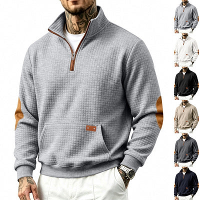 Men's Long-sleeve Half-zip Stand-collar Sweatshirt With Pockets