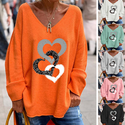 Women's Clothing Solid Color And V-neck Long Sleeve Loose Casual And Comfortable T-shirt Top