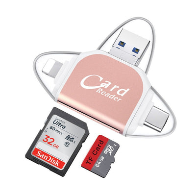 Lecteur de cartes multifonction 4 en 1 plug and play pour téléphones Apple et Android, carte TF, carte SD