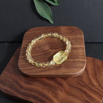 Natural Citrine Pixiu Bracelet Wealth Round Beaded Chain Energy Jewelry For Women