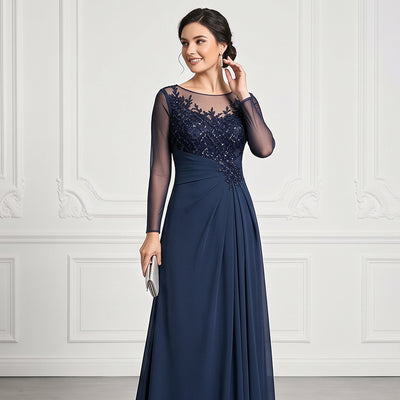 Robe longue de soirée en mousseline, manches longues