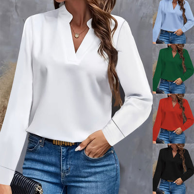 Loose V-Neck Top, Long Sleeves