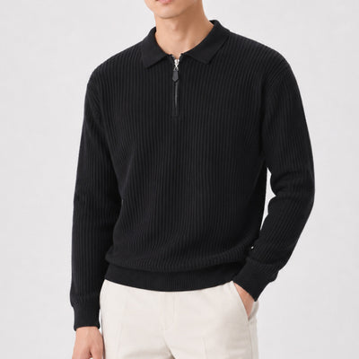 Men's Casual Polo-neck Sweater With A Half-zip