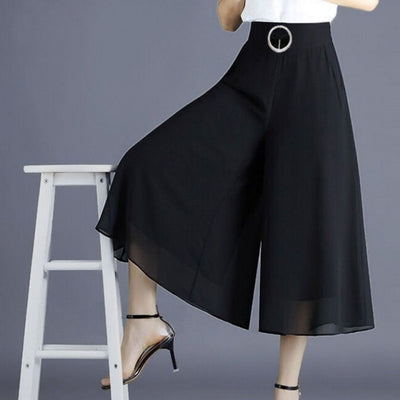 Jupe-culotte taille haute en mousseline pour femme - jupe ample et fluide jambe large décontractée pour le quotidien