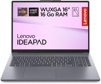 Lenovo IdeaPad Slim 3 16ARP10 – Ordinateur portable 16 pouces WUXGA (AMD Ryzen 5 150, 16GB RAM, 512GB SSD, AMD Radeon 660M Graphics, Windows 11 Famille) clavier AZERTY français – Gris lune