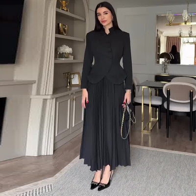 Nouvel ensemble robe deux pièces élégant pour femme, ajusté, manches longues, col montant