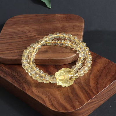 Natural Citrine Pixiu Bracelet Wealth Round Beaded Chain Energy Jewelry For Women