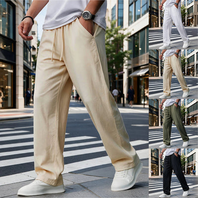 Pantalon homme printemps-automne, respirant, uni, coupe droite, décontracté