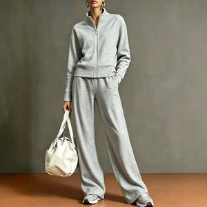 Women's Sporty Casual Long Pants And Zip-up Hoodie Set