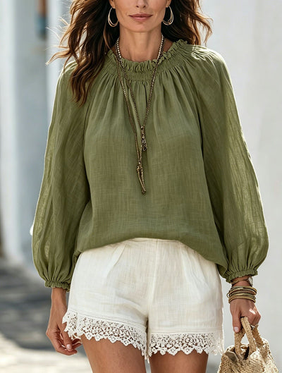 Chemise ample manches lanterne, unie