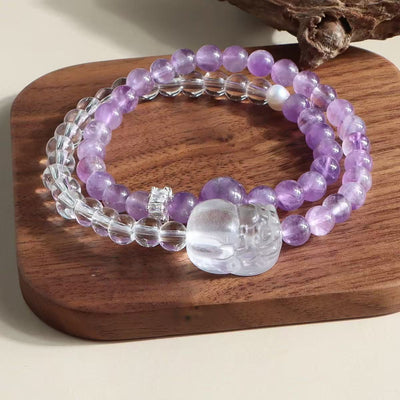 Natural Amethyst  Clear Quartz Bracelet Pearl Flower Pendant Double Layer Chain Wisdom Energy Jewelry For Women