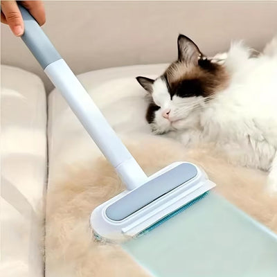 Brosse anti-poils d'animaux 3 en 1 : outil de nettoyage à long manche pour vitres et poils de chat/chien.