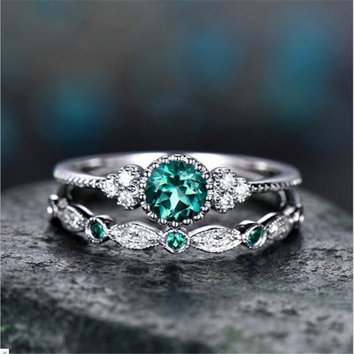 Bague femme en zircon mode polyvalente transfrontalière européenne et américaine, micro-sertie, imitation émeraude, bague de fiançailles, bague de couple