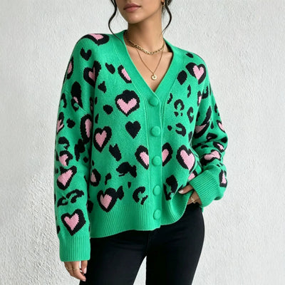 Women's Leopard-Print Knitted Cardigan Sweater Coat