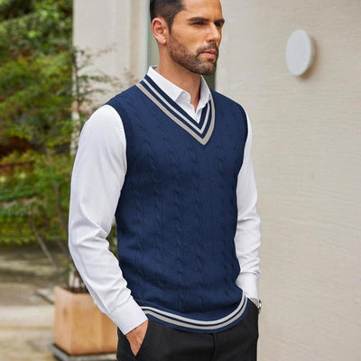 Gilet sans manches en maille color block col en V polyvalent pour homme