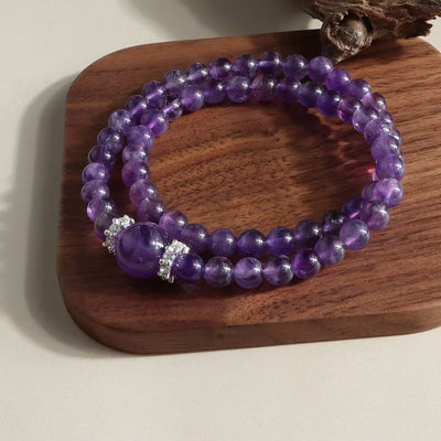 Natural Amethyst Bracelet Multi Layer Round Beaded Chain Wisdom Energy Jewelry For Women