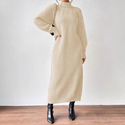Amazon Robe pull femme export transfrontalière, tendance, à enfiler, col montant, manches longues, jupe en maille, unie, jupe longue de dessous