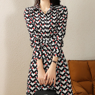 Printed Long Sleeve Dress Women's Waist