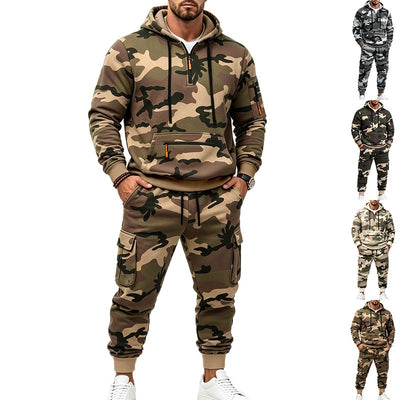 Ensemble sweat à capuche cargo camouflage sport décontracté doublé polaire pour homme, automne-hiver