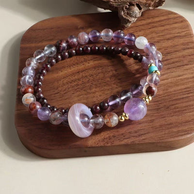 Natural Amethyst  Garnet Bracelet Multi Stone Multi Layer Chain Wisdom Energy Jewelry For Women