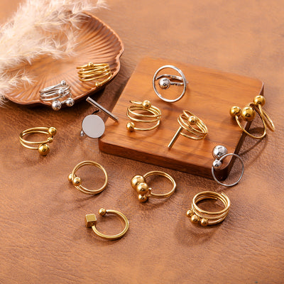 Bague style Ins en acier au titane à sphères géométriques pour femme