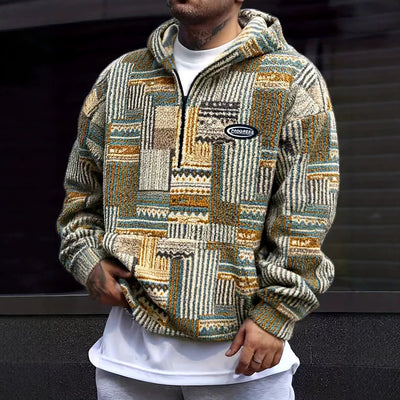 Sweat à capuche peluche décontracté et tendance en laine double face à carreaux