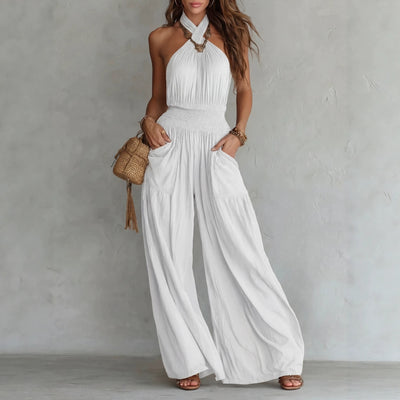 Boho Backless Jumpsuit, Wide Leg