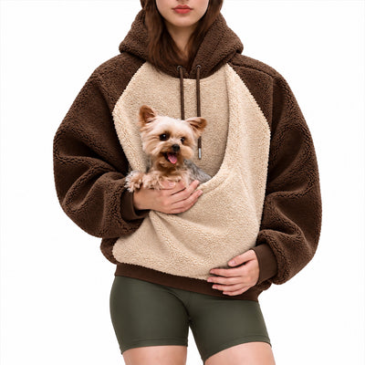 Sweat à capuche pour femme avec poche pour animal sur la poitrine et capuche chaude