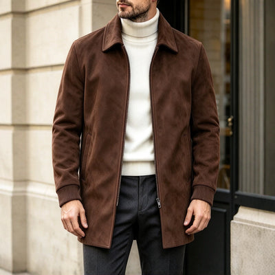 Manteau coupe-vent uni à col à revers, pardessus décontracté mi-long
