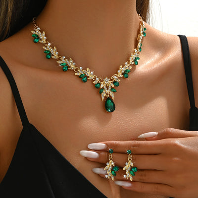 Parure de mariée collier et boucles d'oreilles 2025 best-seller transfrontalier, bijoux en cristal pour robe de mariée et robe de soirée