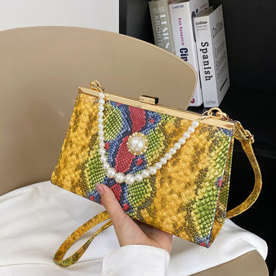 New Stylish Snake-pattern Pearl Handbag Versatile And Easy To Match