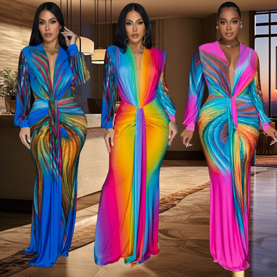 Women's Pleated Color-block Casual Dress