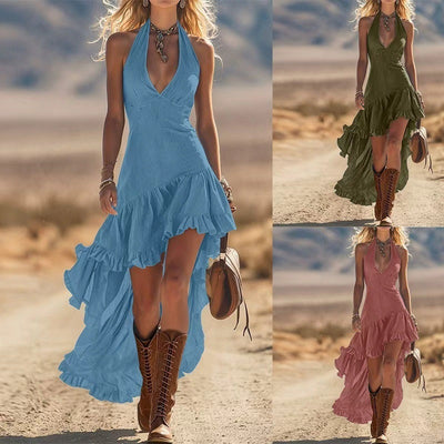 Sleeveless Maxi Dress, Deep V-Neck