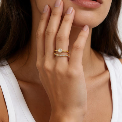 Élégante bague double rang en zircon au design géométrique de style coréen