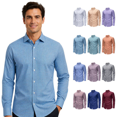 Cross-border Men's Houndstooth Shirt, Wrinkle-Free & Non-Iron, Men's Formal Business Long Sleeve Shirt For Foreign Trade