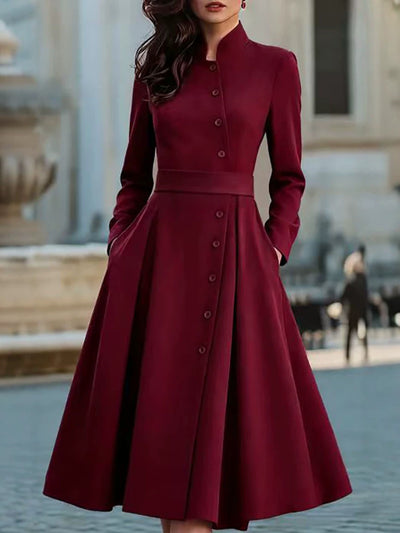 Amazon 2026 Best-seller automne-hiver, robe unie boutonnée à lacets et manches longues avec poches raffinées pour femme