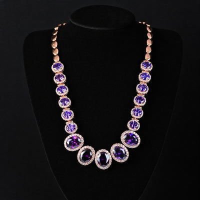 Collier vintage serti de zircons violets pour femme, ras-de-cou or rose entièrement serti de pierres colorées, bijoux de soirée luxe abordable style européen et américain en gros