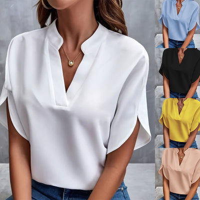 Chemise col en V manches courtes, unie