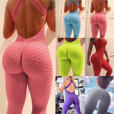 Combishort de fitness sexy femme dos nu croisé, combinaison taille haute en résille, body ajouré