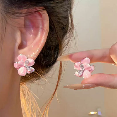 Boucles d'oreilles fleur émaillées style coréen douces et cool pour femme, boucles en zircon tendance et polyvalentes, accessoires d'oreilles élégants haut de gamme et originaux