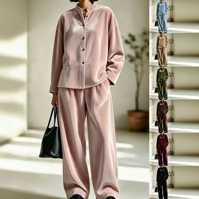 Women's Long-sleeve, Long-pants Velvet Multi-color Loungewear Set
