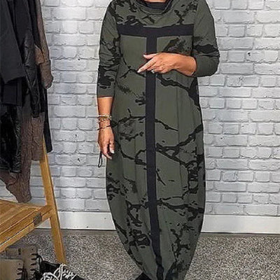 Fashion Multicolor Printing Stand Collar Long Sleeve Dress