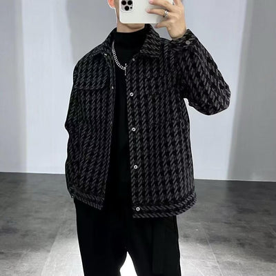 Veste pied-de-poule polyvalente pour homme, marque tendance haut de gamme, color block, ajustée, à carreaux, col à revers, haut décontracté
