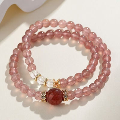 Natural Strawberry Quartz  Clear Quartz Bracelet Double Layer Beaded Chain Love Energy Jewelry For Women