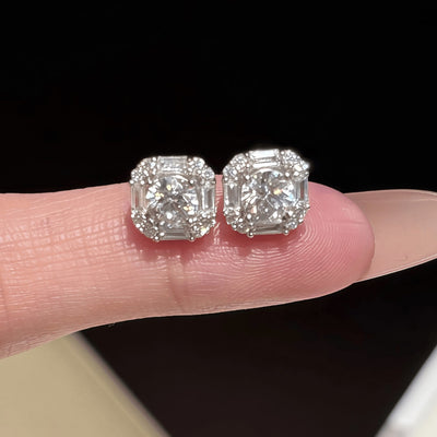 Clous d'oreilles carrés en moissanite argent S925 inaltérables haut de gamme